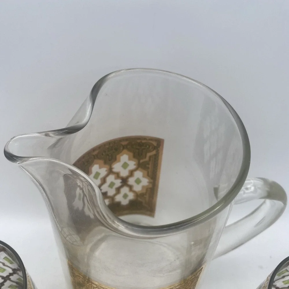VTG MCM Culver Valencia  22k Gold Tumblers 5 Pc Glasses & Pitcher Barware Set